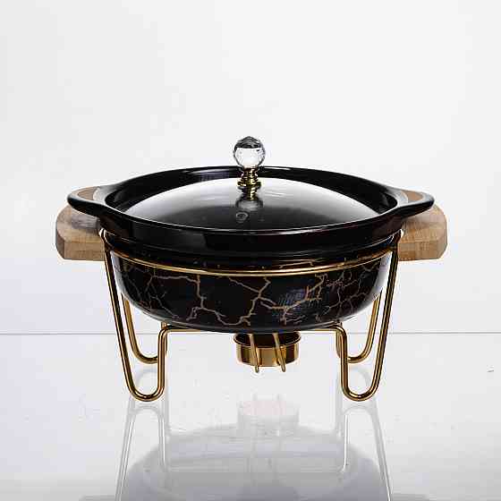 Мармит фарфоровый настольный круглый 800 (мл) мармитница с подогревом Черный мрамор LC-716 Киев
