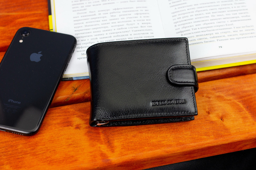 Чорне шкіряне чоловіче портмоне із затискачем для грошей Marco Coverna MC-2006H-1 Київ - фото 8