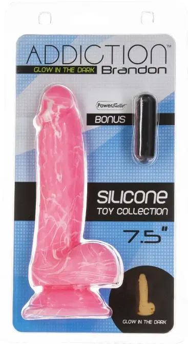 Фалоімітатор, що світиться у темряві, ADDICTION - BRANDON - 7.5 "- PINK G.I.D. / W PB, 19 см, силіко Львів - фото 7