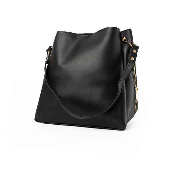 Сумка женская через плечо вместительная стильная из искусственной кожи с боковыми молниями, Черный Каменец-Подольский