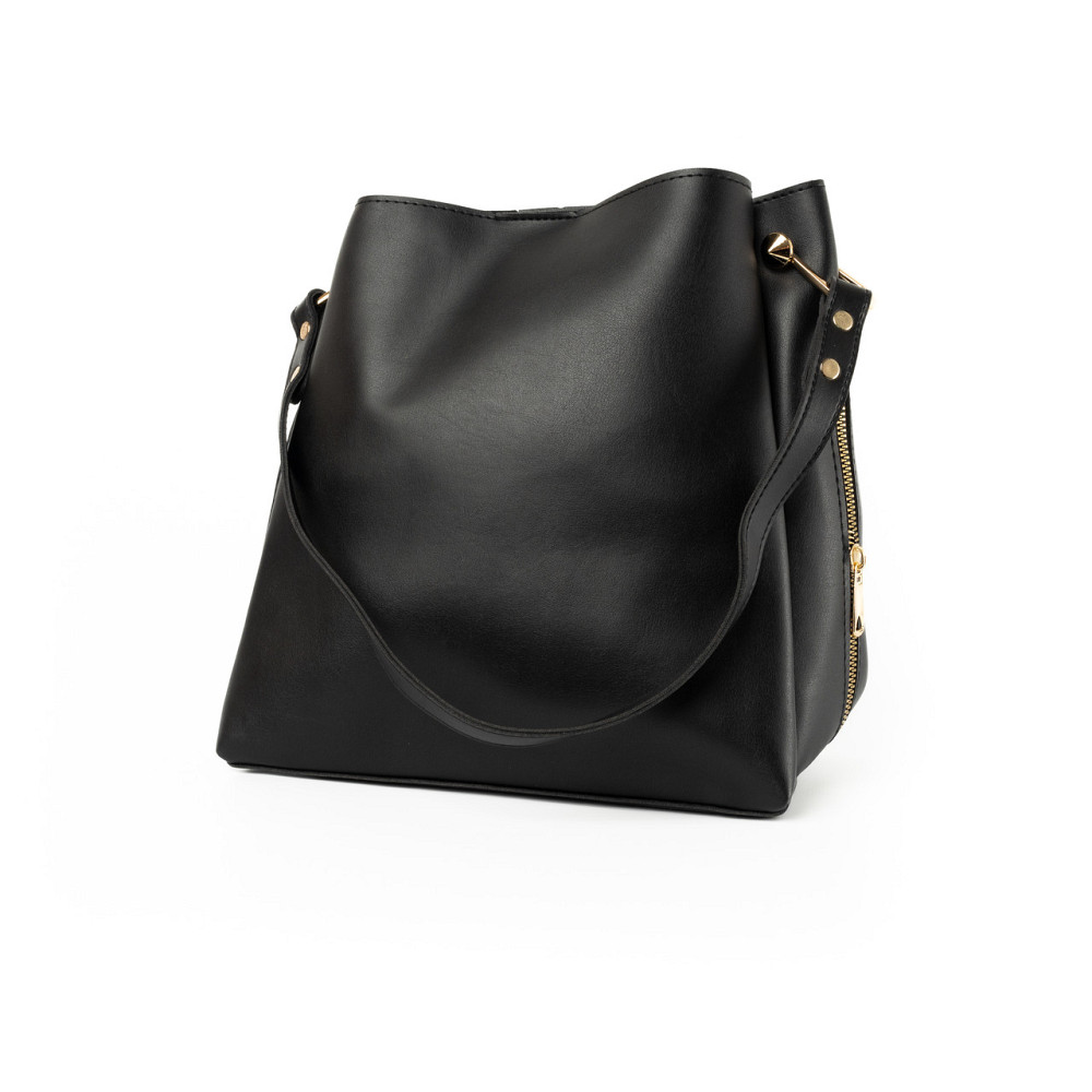 Сумка женская через плечо вместительная стильная из искусственной кожи с боковыми молниями, Черный Каменец-Подольский - изображение 1