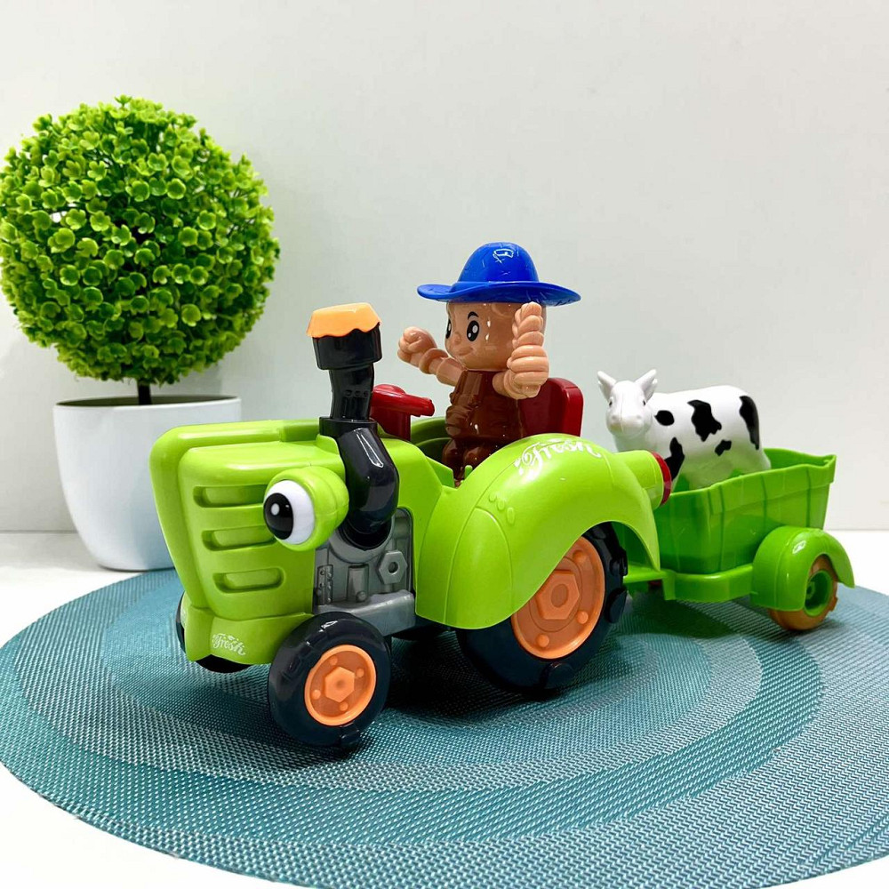 Трактор з причепом світло мелодія вільне колесо знімний причіп фігурка корови Зелений (HD 963) Чернігів - фото 1
