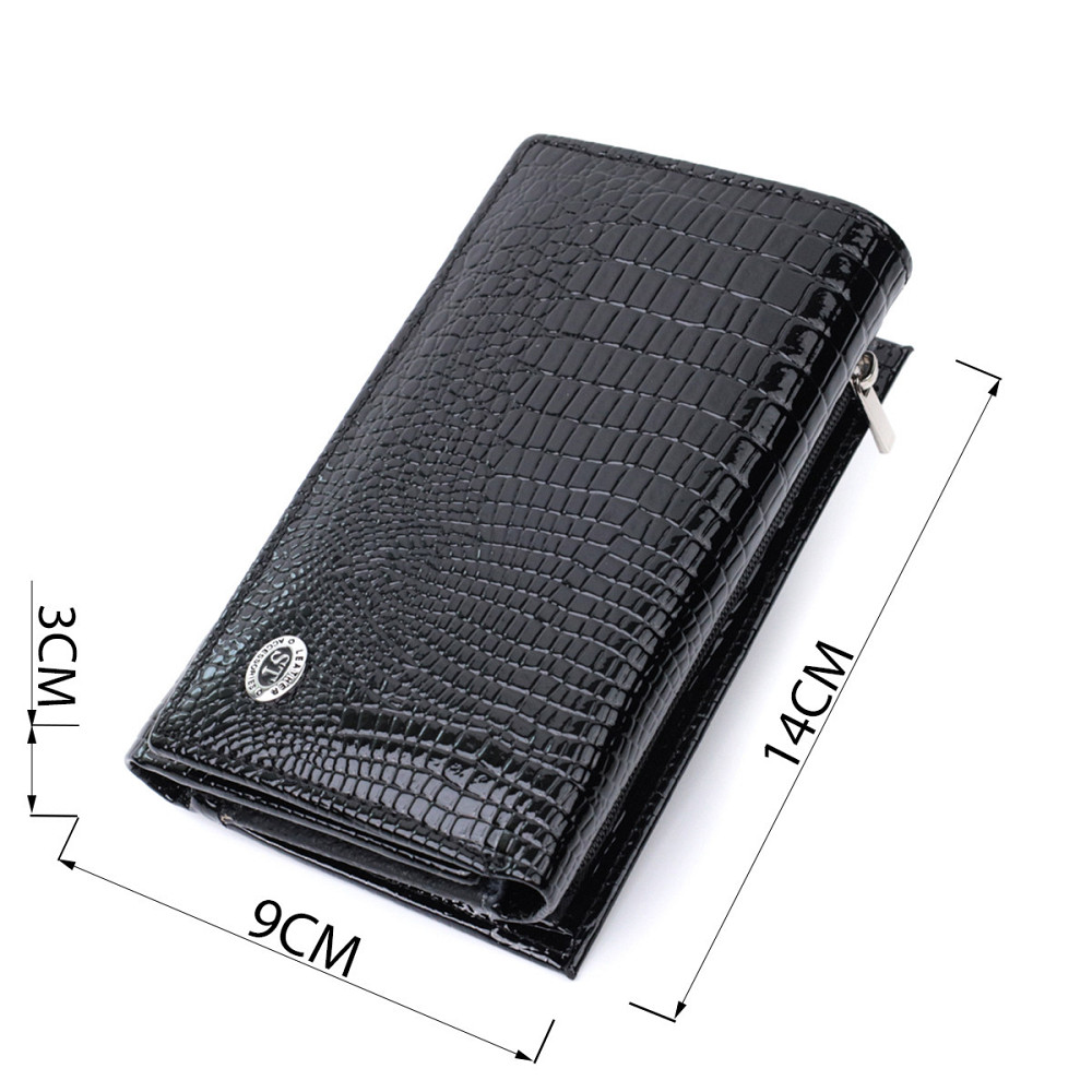Женский кошелек в три сложения из лакированной фактурной натуральной кожи ST Leather 22707 Черный Киев - изображение 3