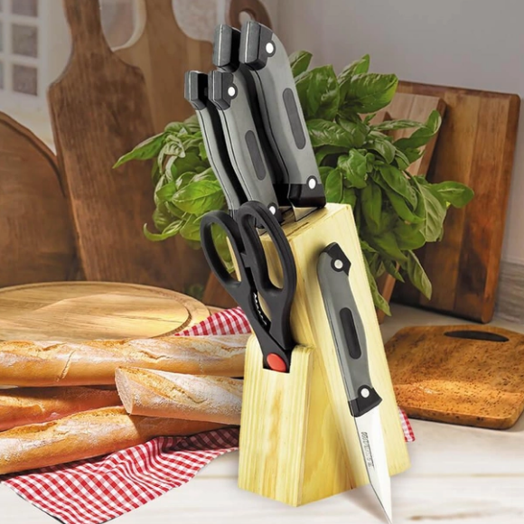 Набір ножів 7 предметів:(6шт + підставка) обгумовані ручки MR-1407 Maestro Житомир - фото 4