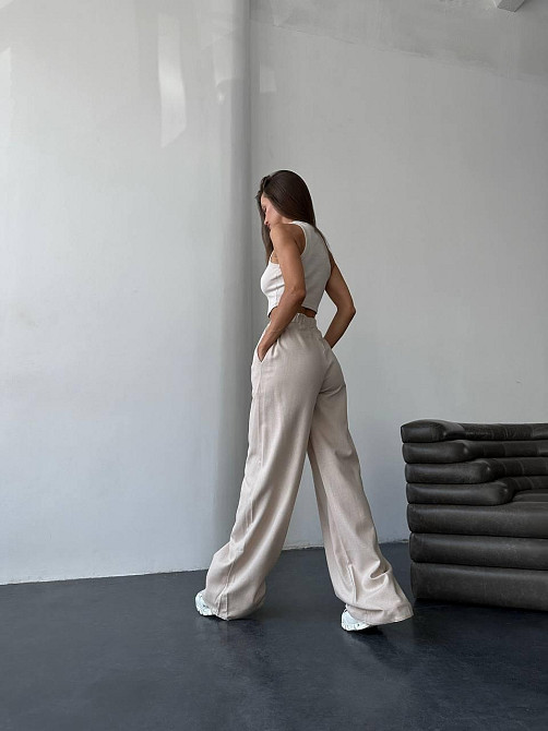 Жіночі базові легкі штани палаццо льон Беж, 42/44 Одеса - фото 3