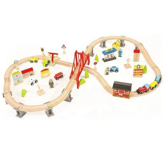 Детская деревянная железная дорога Avko 70 элементов игрушечная игровая для детей Киев - изображение 2