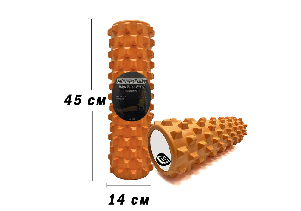 Масажний ролик EasyFit Grid Roller PRO 45 см Помаранчевий Коломия - фото 1