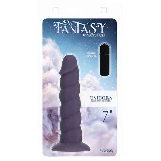 Фалоімітатор Fantasy by Addiction Unicorn Dildo 7” Purple, віброкуля в подарунок Sex Aura Київ