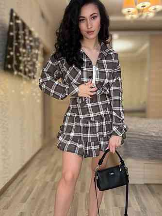 Жіночий стильний костюм-двійка: сорочка та спідниця в клітинку бавовна тіар Моко, 46/48 Одеса