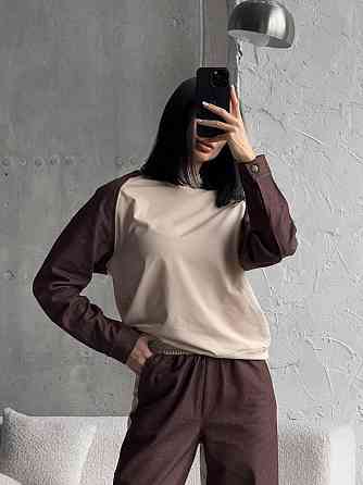 Жіночий ефектний комбінований костюм двійка: кофта і штани джинс котон + турецька двунитка Одеса