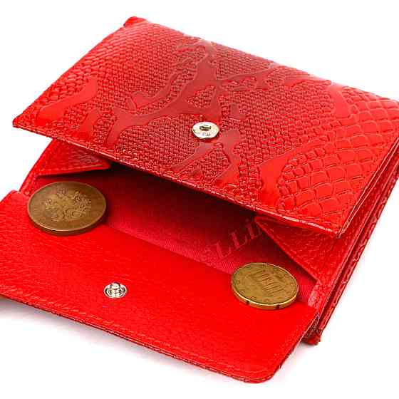Лакований гаманець для жінок середнього розміру з натуральної шкіри з тисненням під рептилію Червоний (CANPELLINI) Київ