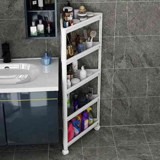 Стеллаж полка угловая передвижная на колесах на 5 ярусов,этажерка универсальная бытовая цвет белый Каменец-Подольский