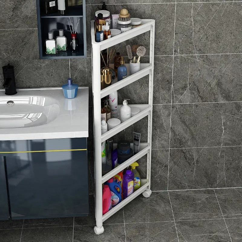 Стелаж полиця кутова пересувна на колесах на 5 ярусів, етажерка універсальна побутова колір білий Кам'янець-Подільський - фото 3