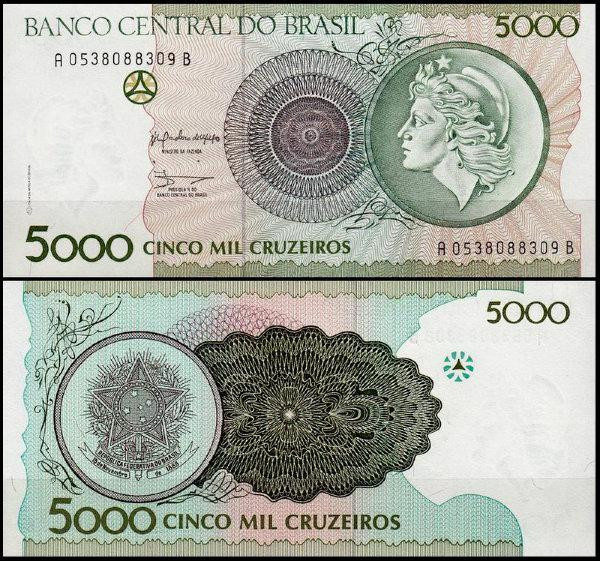 Бразилія / Brasil 5000 cruzeiros 1990 Pick 227 UNC Полтава - фото 1