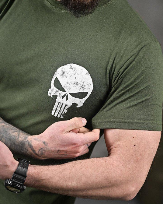 Хлопкова мілітарі футболка пустка олива ДЛ6352 Одеса - фото 4