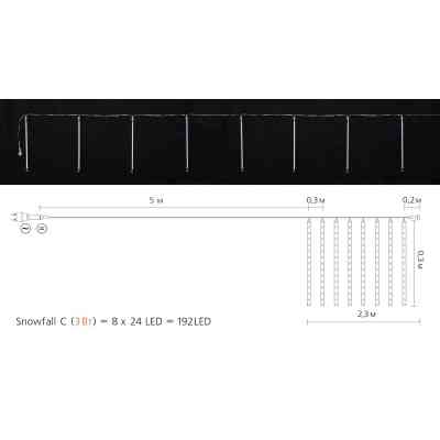Гірлянда Delux Snowfall C 192LED 8х0.3 м IP44 EN Біла/Прозора (90017977) Вінниця