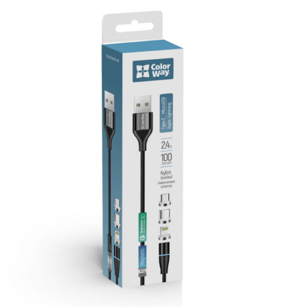 Кабель USB універсальний 3в1(Lightning/Micro USB/Type-C) ColorWay CW-CBUU038-BK 2,4A магнітний 1м чорний Житомир
