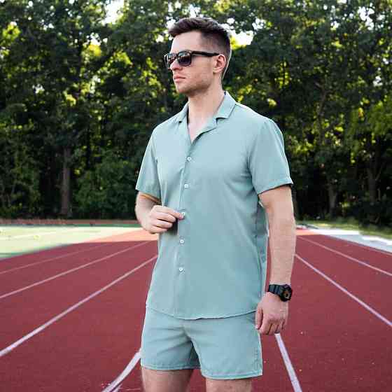 Мужская рубашка c коротким рукавом светло-оливковая Pobedov Dejavu Киев