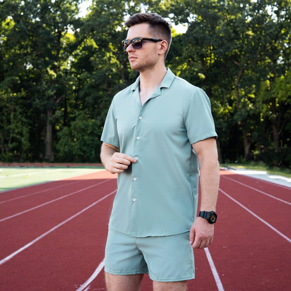 Мужская рубашка c коротким рукавом светло-оливковая Pobedov Dejavu Киев - изображение 3