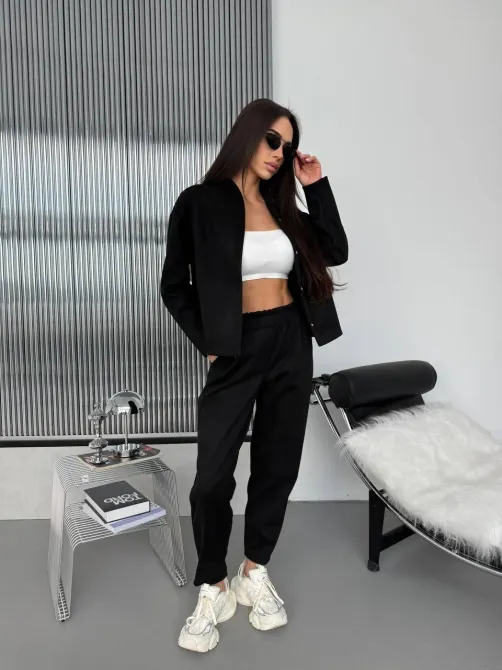 Жіночий костюм із замшу на дайвінгу чорний та світлий беж Одеса - фото 5