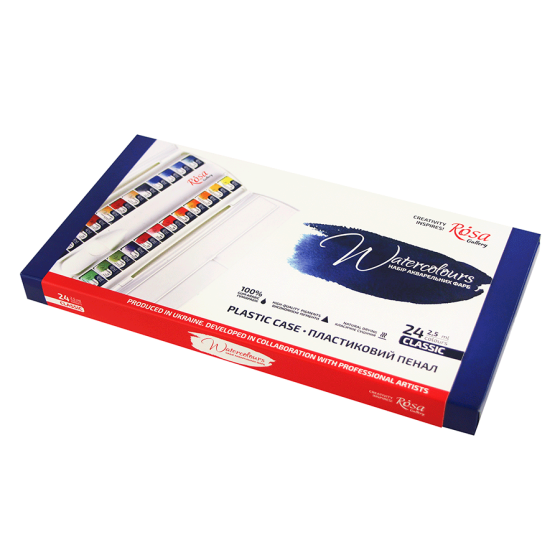 Набір акварельних фарб CLASSIC пластиковий пенал 24кол. х 2,5мл кювета ROSA Gallery Київ