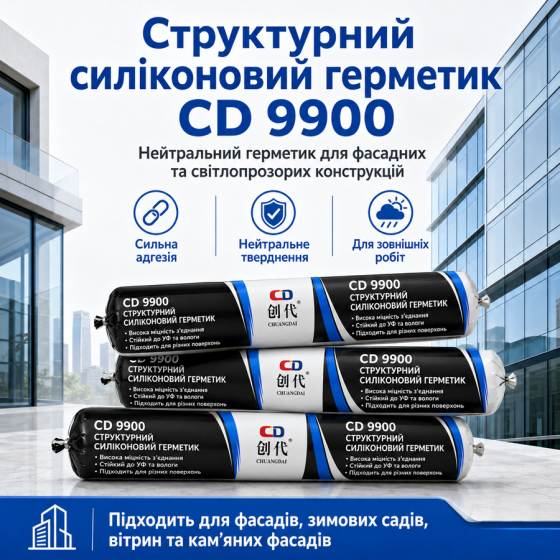 Силиконовый герметик CD 9900 нейтральный структурный черный, колбаса 590 мл, для строительных и монтажных работ (179210315) Киев