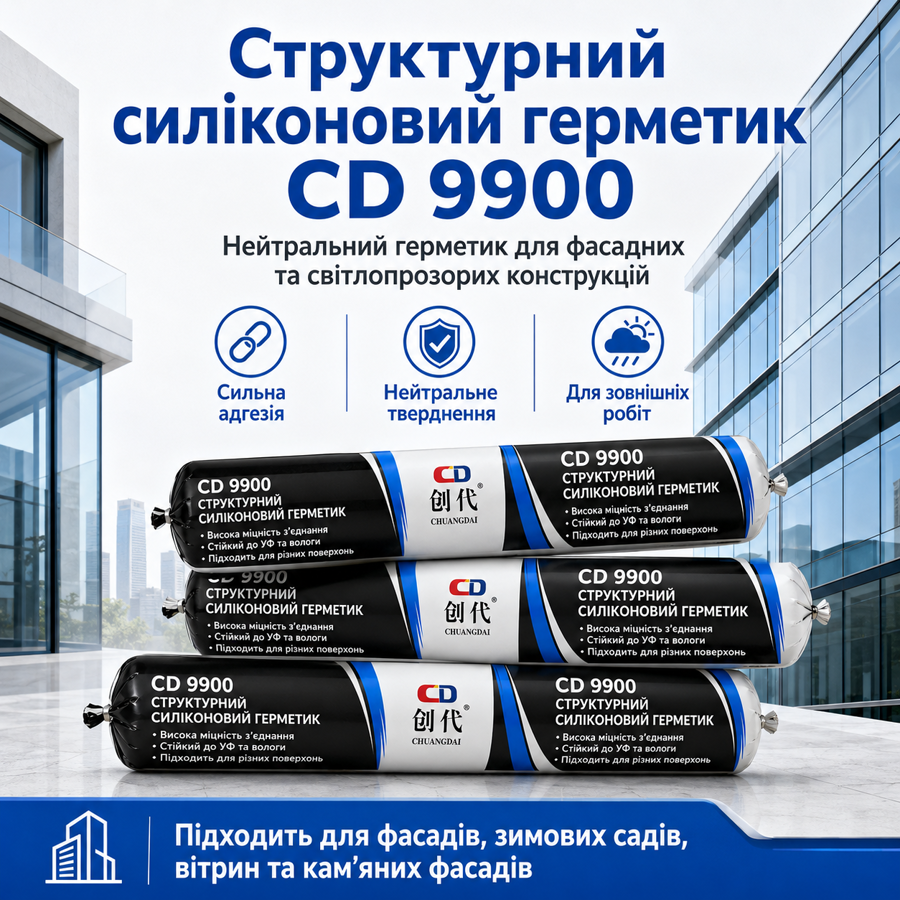 Силиконовый герметик CD 9900 нейтральный структурный черный, колбаса 590 мл, для строительных и монтажных работ (179210315) Киев - изображение 2