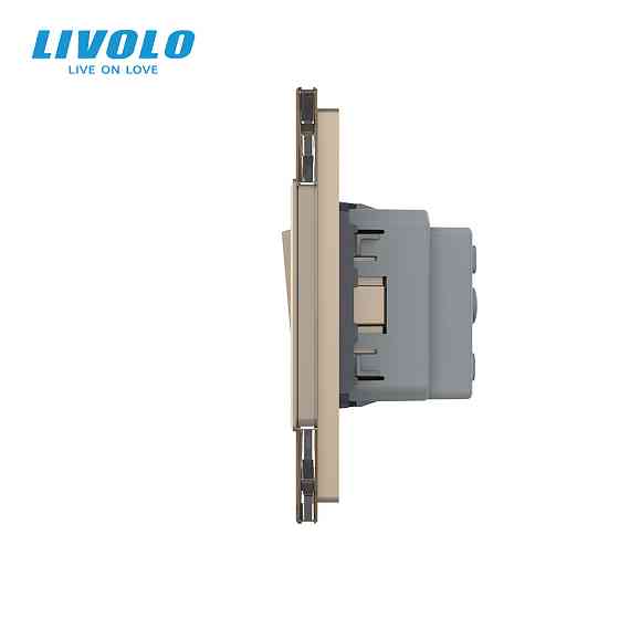 LIVOLO Двоклавішний вимикач (1-1) з розеткою Livolo золотий скло (VL-C7K1/K1/FCTC16A-6AP) Коломия