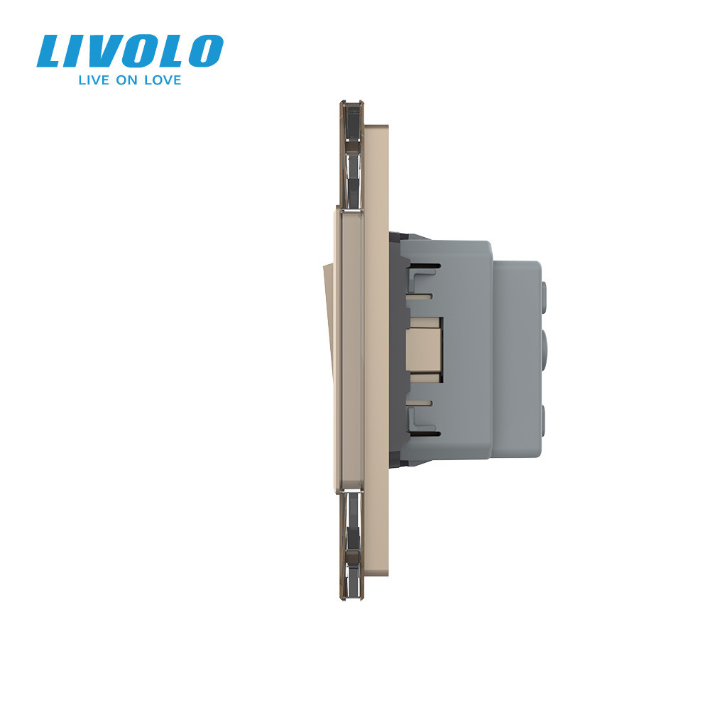 LIVOLO Двоклавішний вимикач (1-1) з розеткою Livolo золотий скло (VL-C7K1/K1/FCTC16A-6AP) Коломия - фото 4