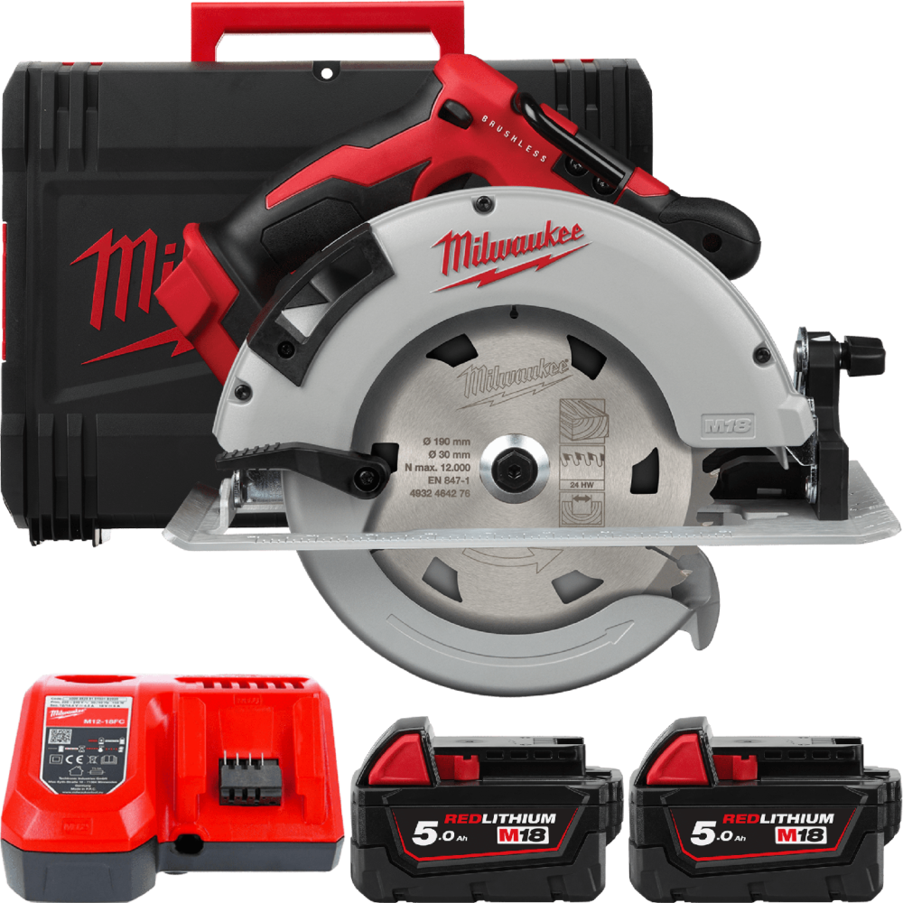 Пила дискова ручна аккумуляторна MILWAUKEE, M18 BLCS66-502X, діаметр 165мм (зарядний пристрій M12-18 FC, 2 акумулятори M18 B5 5А Одеса - фото 1