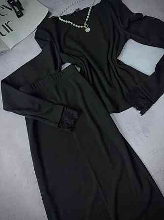 Жіночий стильний костюм мереживо Лонг+спідниця рубчик+мереживо Одеса