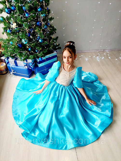 Длинное нарядное голубое платье из королевского атласа на 5-7 лет Кривой Рог - изображение 3