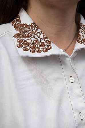 Вышиванка женская, льняная, молочная, с длинным рукавом, топ Киев