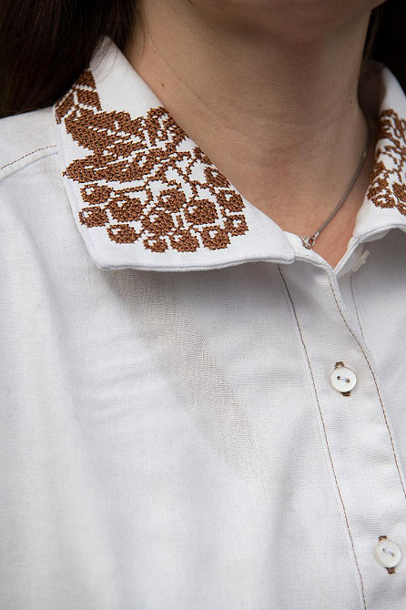 Вышиванка женская, льняная, молочная, с длинным рукавом, топ Киев - изображение 2