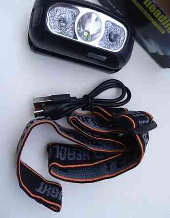 Налобный фонарик на аккумуляторе с зарядкой USB, налобный фонарь для рыбалки, фонарик на голову, 3 режима, Киев