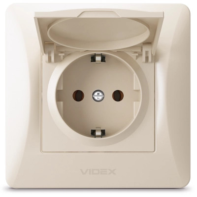 Розетка Videx BINERA 1ая із заземленням і кришкою крем (VF-BNSK1GС-CR) Вінниця - фото 1