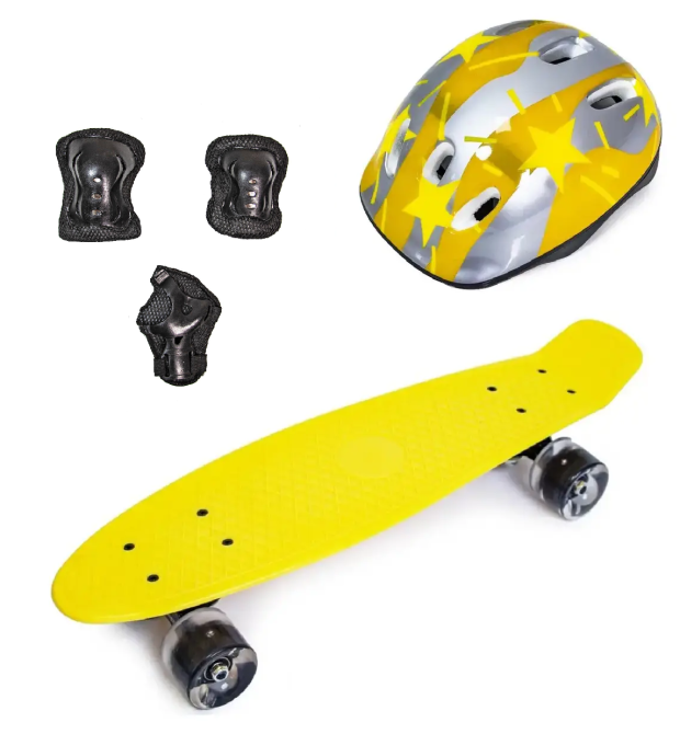КОМПЛЕКТ Пенниборд Penny Board. Желтый + защита + шлем. Светящиеся колеса! Одесса - изображение 1