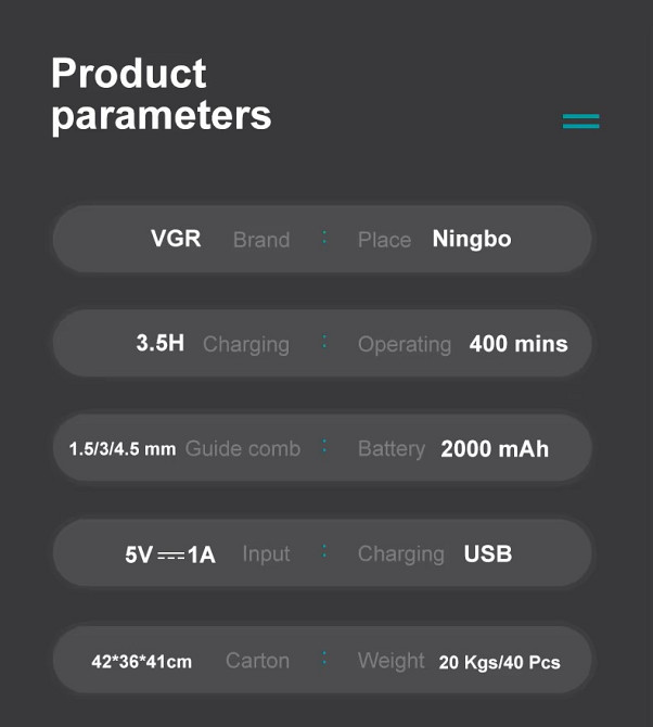 Тример для бороди VGR V-987 акумуляторний (4 насадки) Чорний Вінниця - фото 9