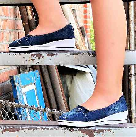 . Жіночі Мокасини Балетки на Танкетці Джинсові Сині (розміри: 36,37,38,39,40) Дніпро