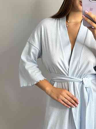 Домашний халат из трикотажа бамбук Голубой XL/2XL Харьков