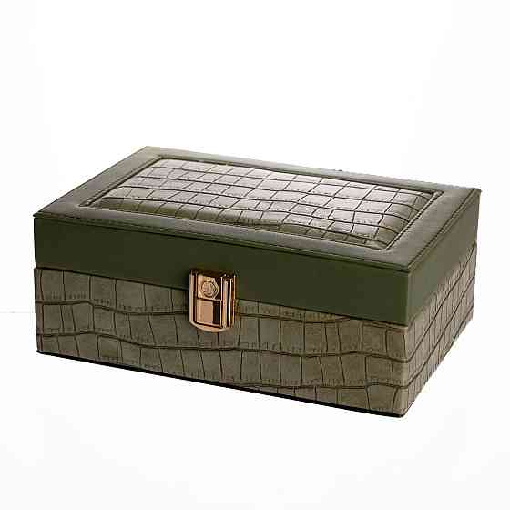 Скринька для прикрас з еко шкіри 10 відділень з дзеркалом 20×14×8 см Зелений HP-5-19GR Київ