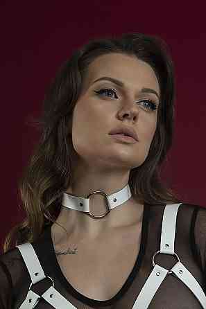 Чокер з кільцем Feral Feelings - O-Ring Collar білий, натуральна шкіра Sex Aura Київ