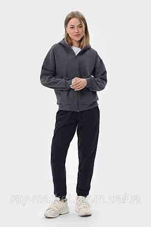 Костюм жіночий худі на блискавці темно-сіре та штани чорні RAY PREMIUM LOOSE U0809 (U0809W-Dark Grey-Black) Київ