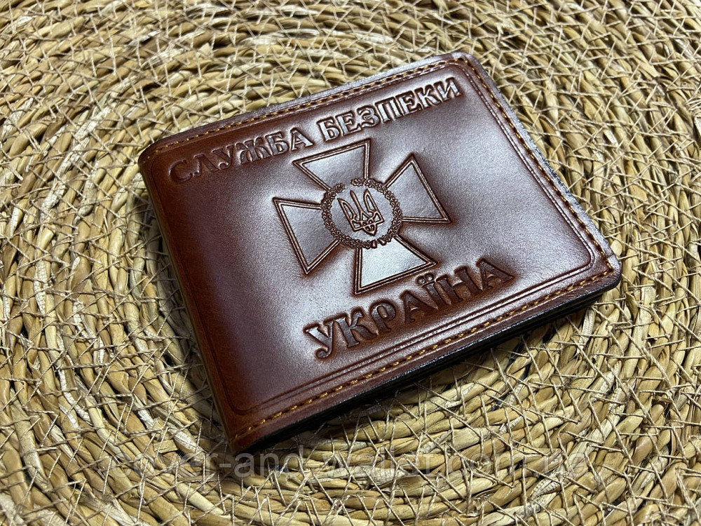Шкіряна обкладинка СБУ з додатковою кишенею бордового кольору Київ - фото 1