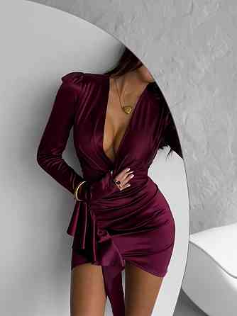 Жіноче привабливе мініплаття з драпіруванням із королівського атласу. Бургунді, 42/44 Одеса