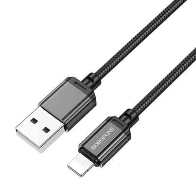 Дата кабель USB 2.0 AM to Lightning 1.0m 2.4A nylon BX87 black BOROFONE (6974443389005) Вінниця