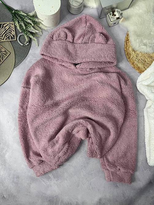 Женская теплая плюшевая худи с ушками турецкий мягкий мех Пудра Одесса - изображение 9