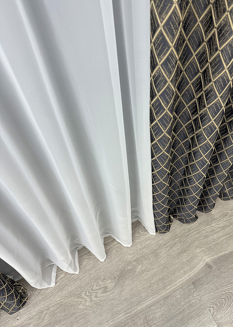 Шторна тканина жакард, колекція "RUBI" колір темно-синій з бежевим 1759ш Київ - фото 6