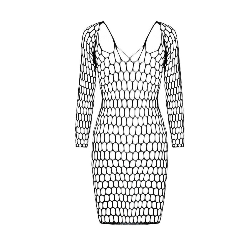 Бодістокінг-сукня з глибоким коміром Passion BS093 black, довгі рукави Sex Aura Київ - фото 4