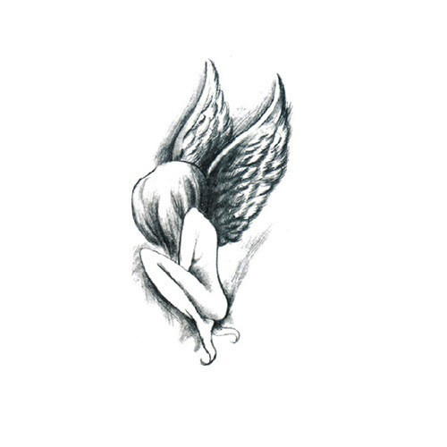 Тату стикер Ангел 10 на 6 см черный Киев - изображение 3